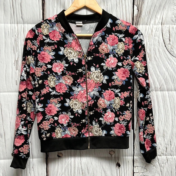 Boho Girlz Black with Floral Lightweight Jacket black - size 14 - Picture 1 of 5
